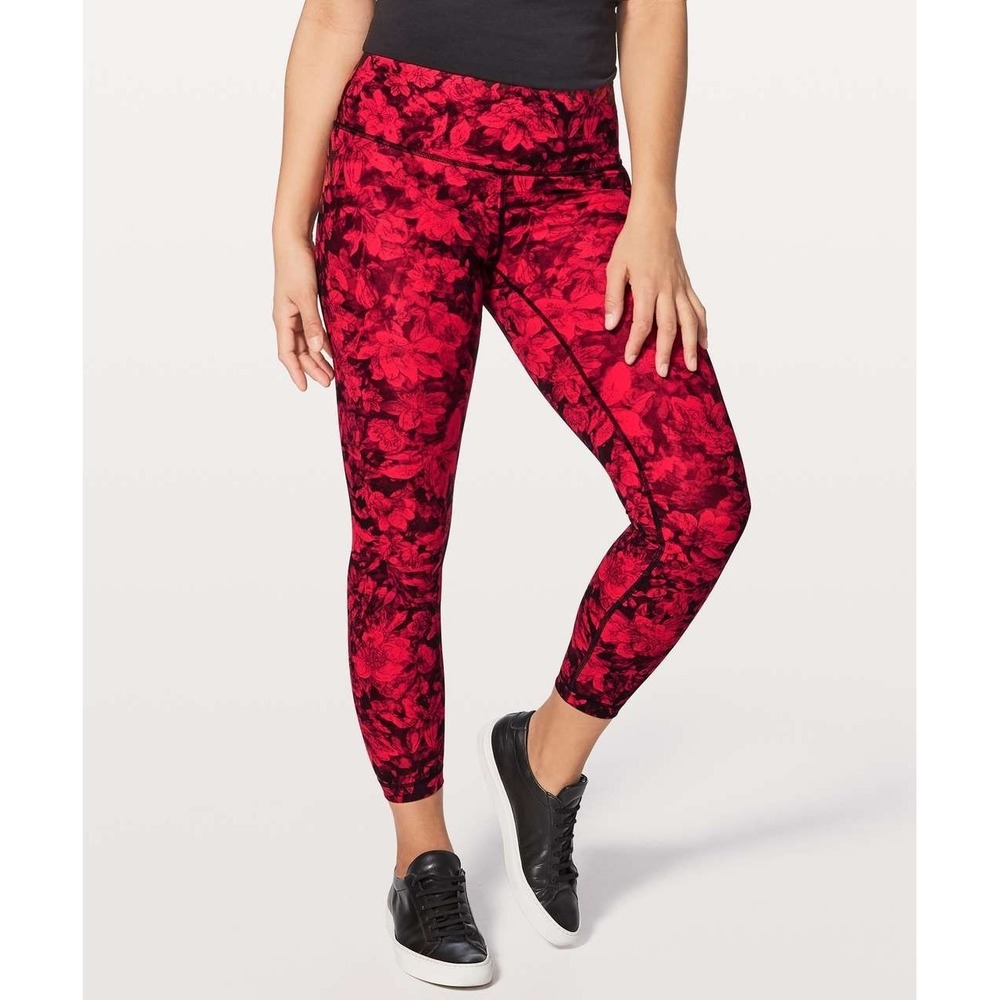 Lululemon Wunder Under 7/8 Tight Women's 10 Carminetrue Red Black Hi-Rise Floral